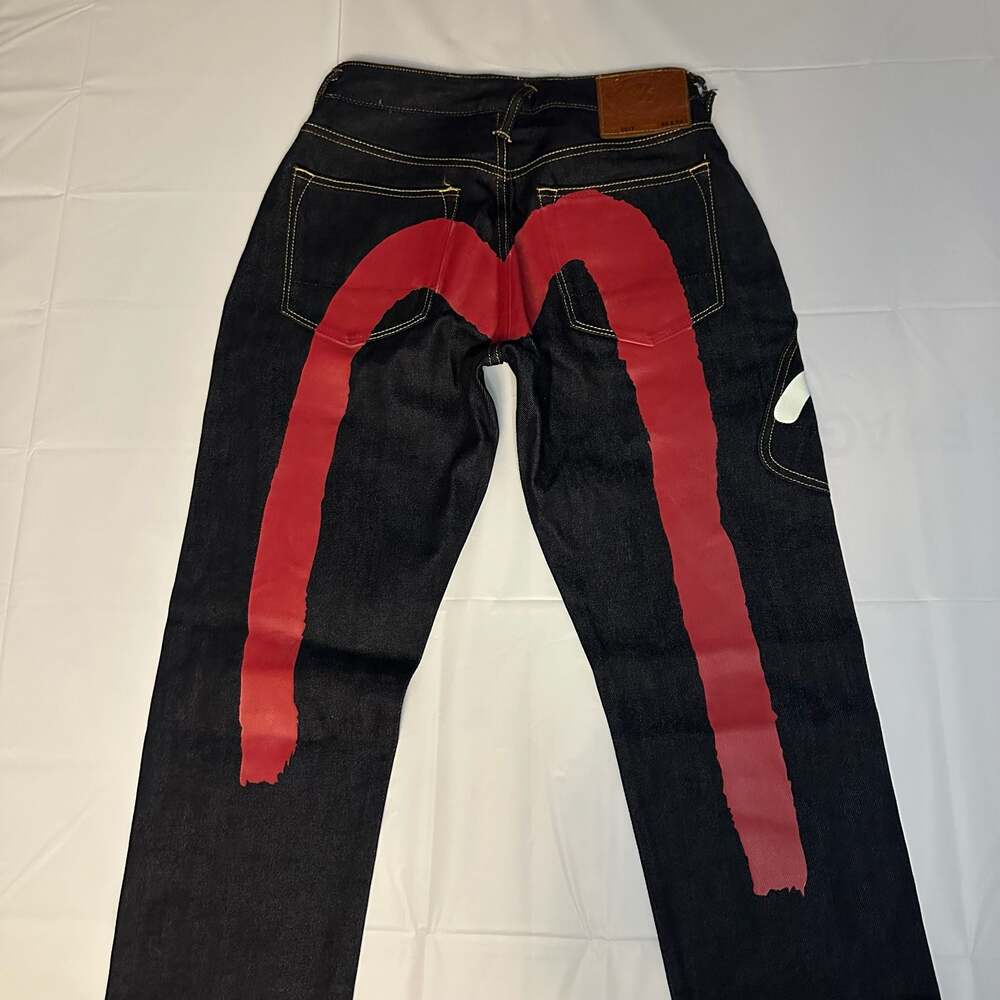 Evisu Lot 2017 Red Brushstroke Daicock Cargo Pocket Denim Jeans